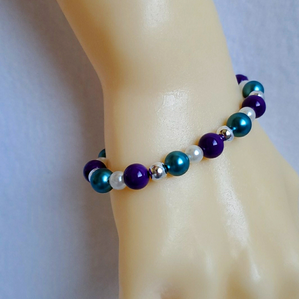 Womens Purple & Teal Beaded Stretch Bracelet